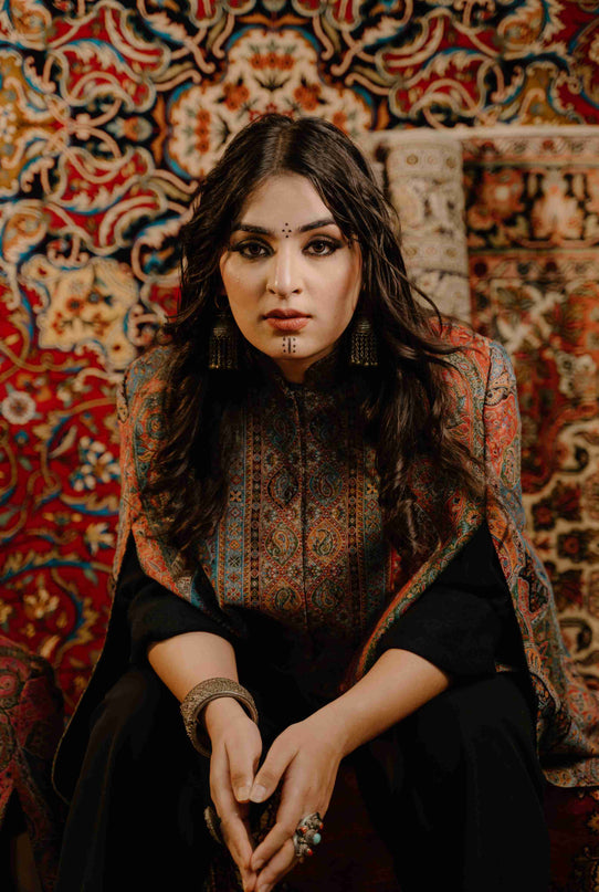 Kashmiri Kani Work Cape Coat - Multi Colour