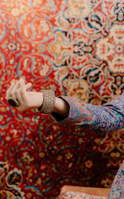 KASHMIRI KANI WORK JACKET - BLUE | SILK - ARTISANS KASHMIR