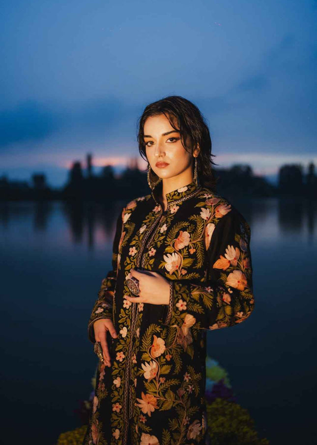 KASHMIRI AARI WORK JACKET - BLACK | LONG - ARTISANS KASHMIR