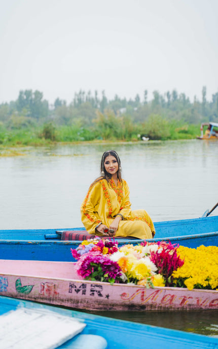 KASHMIRI AARI WORK PHERAN - YELLOW | FRINGE - ARTISANS KASHMIR