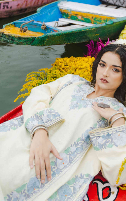 KASHMIRI AARI WORK PHERAN -  OFF WHITE - ARTISANS KASHMIR