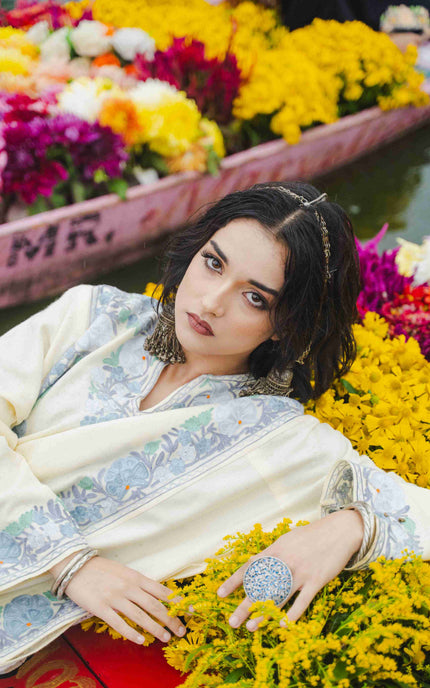 KASHMIRI AARI WORK PHERAN -  OFF WHITE - ARTISANS KASHMIR