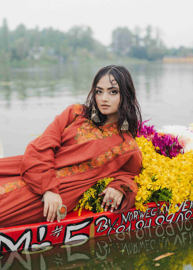 Kashmiri Aari Work Phiran - Maroon | Fringe