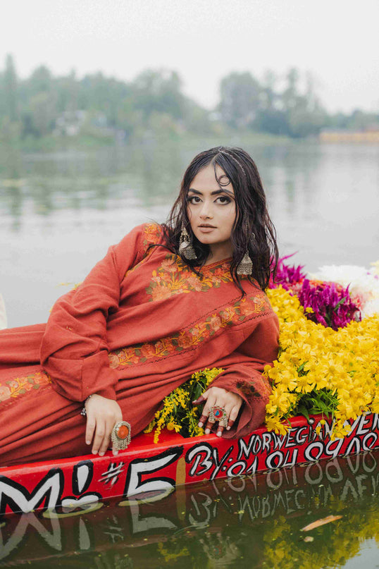 Kashmiri Aari Work Phiran - Maroon | Fringe